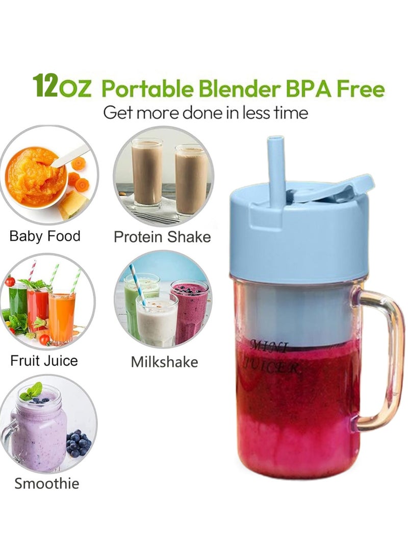 VUCATIN Personal Blender for Shakes and Smoothies Portable Smoothie Blender with 10 Blades Handle and Straw Lid BPA Free USB Rechargeable Suitable for Travel Home Office Gym (Blue)  - Image 5