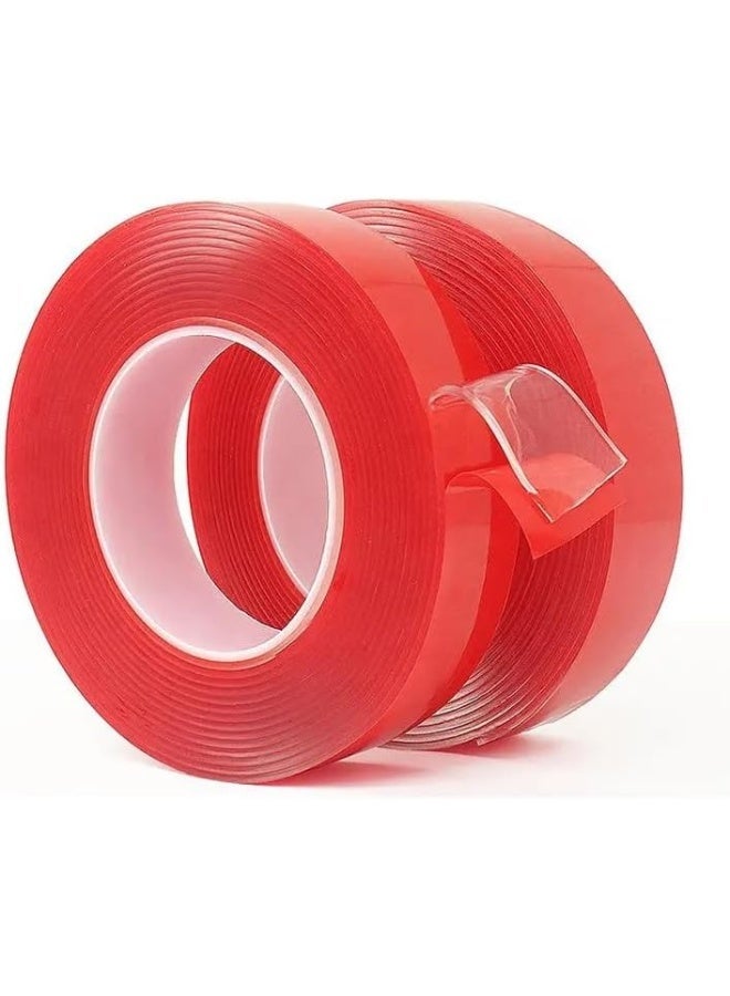 ECVV 2 Pcs Double Sided Tape | Heavy Duty - 12mm X 5m | Acrylic Clear Strong Adhesive Waterproof Removable Double Sided Mounting Tape for Carpet Fix, Home Office Wall Decor | DIY Crafts - Image 2