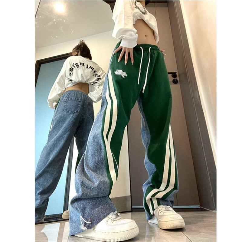 Plus Size Streetwear Denim Joggers for Women Autumn Winter Black - Image 3