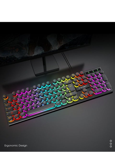 Mechanical Gaming Keyboard RGB Backlit Volume/Lighting Control Knob Fully Programmable 104-Keys Anti-Ghosting Wired Computer Keyboards for Office/Games,Suitable for PC/Ps4/Xbox Gamers