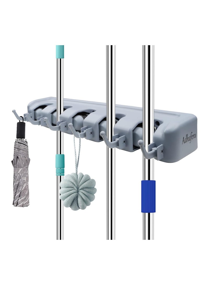 حامل مكنسة أدهافيرا مثبت على الحائط، منظم مرتب وحامل ممسحة، حامل ممسحة ومكنسة، حلول تخزين غرفة المرافق، حامل فرشاة مع 5 أوضاع و6... - Image 1