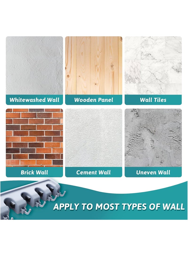 حامل مكنسة أدهافيرا مثبت على الحائط، منظم مرتب وحامل ممسحة، حامل ممسحة ومكنسة، حلول تخزين غرفة المرافق، حامل فرشاة مع 5 أوضاع و6... - Image 2