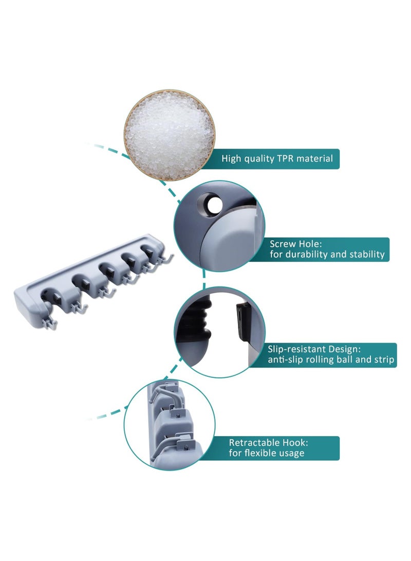 حامل مكنسة أدهافيرا مثبت على الحائط، منظم مرتب وحامل ممسحة، حامل ممسحة ومكنسة، حلول تخزين غرفة المرافق، حامل فرشاة مع 5 أوضاع و6... - Image 5