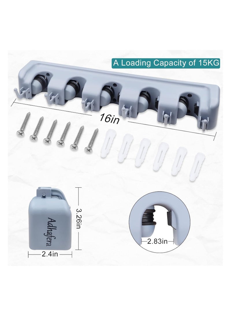 حامل مكنسة أدهافيرا مثبت على الحائط، منظم مرتب وحامل ممسحة، حامل ممسحة ومكنسة، حلول تخزين غرفة المرافق، حامل فرشاة مع 5 أوضاع و6... - Image 4