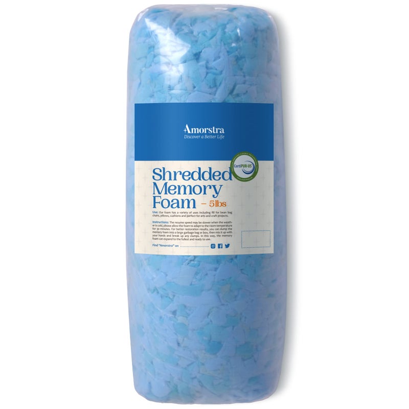Amorstra حشوة كيس الفاصولياء من أمورسترا - حشوة رغوة الذاكرة الممزقة 5 أرطال - مادة حشو لل pouf والأوتومان لوسائد الأرائك وأسرّة الكلاب والألعاب المحشوة وإعادة تعبئة كيس الفاصولياء - أزرق