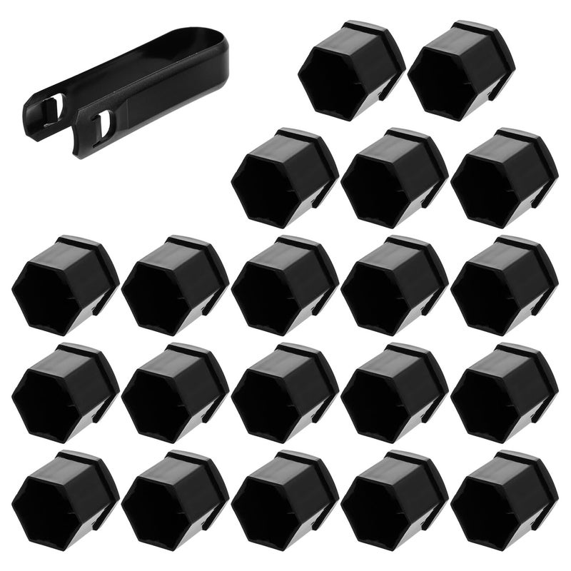Universal 19mm Glossy Black Plastic Tire Nut Caps 20pcs with Clip for Car Wheel Hub Protection - Image 2