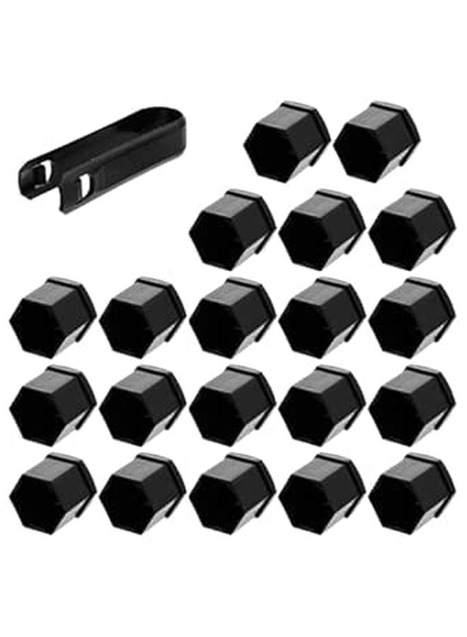 Universal 19mm Glossy Black Plastic Tire Nut Caps 20pcs with Clip for Car Wheel Hub Protection - Image 1