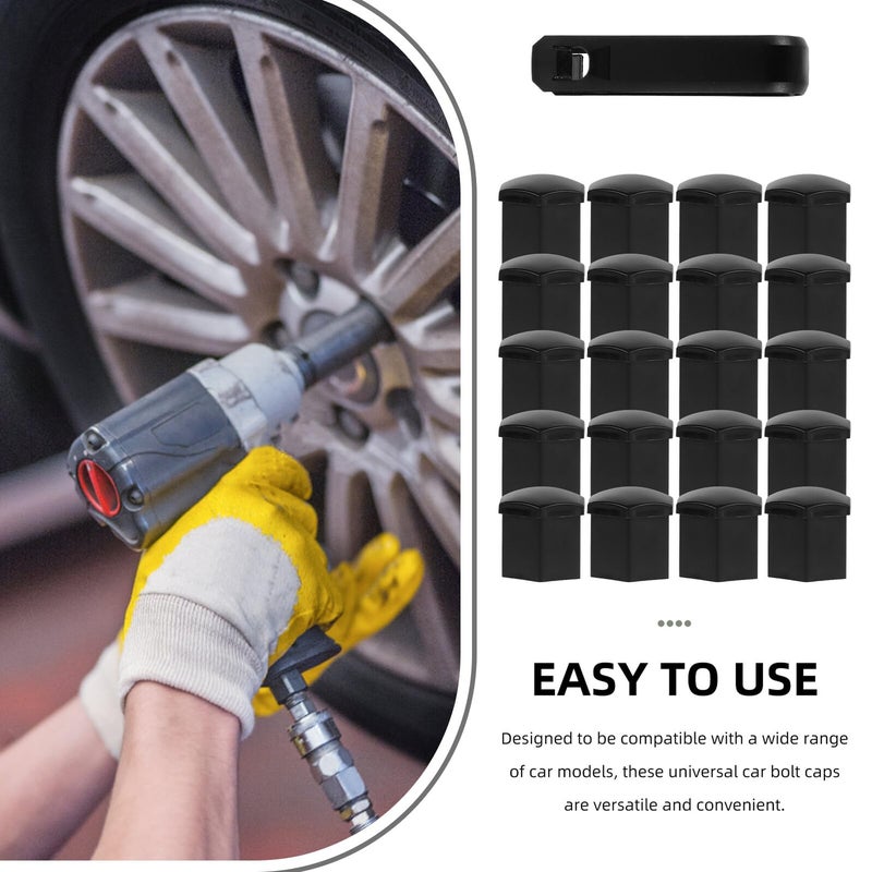 Universal 19mm Glossy Black Plastic Tire Nut Caps 20pcs with Clip for Car Wheel Hub Protection - Image 4