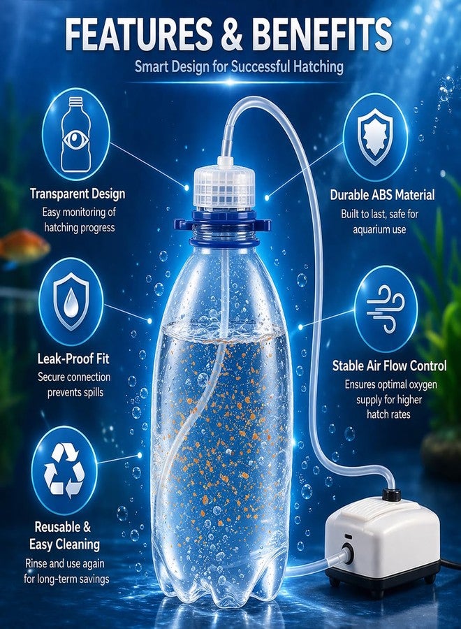 VAYINATO® Artemia Brine Shrimp Hatchery Beginner Kit with 2 Pcs Artemia Caps, 1M Air Tube, Blue Check Valve, T-Controller & Flow Regulator | Easy Setup | DIY Soda Bottle Hatchery System - Image 4