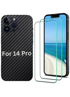 SARAOONT iPhone 14 Pro 1 Piece Carbon Fiber Skin Wrap and 2 Piece 10H Screen Protectors  - Image 1