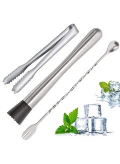 Mmmon 3 Pieces Stainless Steel Muddler,Mixing Spoon and Ice Tongs,Professional Tools Set for Ice Fruit Drinks  - Image 1