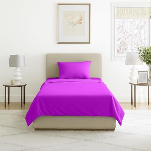 Lavish Home 3-Piece Brushed Microfiber Twin Sheet Set - Bedding with Wrinkle and Stain-Resistant Fitted and Flat Sheets Plus Pillowcase (Purple) - Image 1