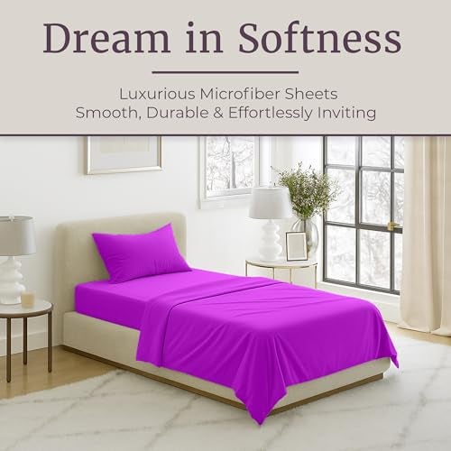 Lavish Home 3-Piece Brushed Microfiber Twin Sheet Set - Bedding with Wrinkle and Stain-Resistant Fitted and Flat Sheets Plus Pillowcase (Purple) - Image 2