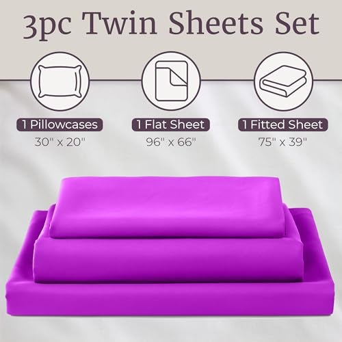 Lavish Home 3-Piece Brushed Microfiber Twin Sheet Set - Bedding with Wrinkle and Stain-Resistant Fitted and Flat Sheets Plus Pillowcase (Purple) - Image 3