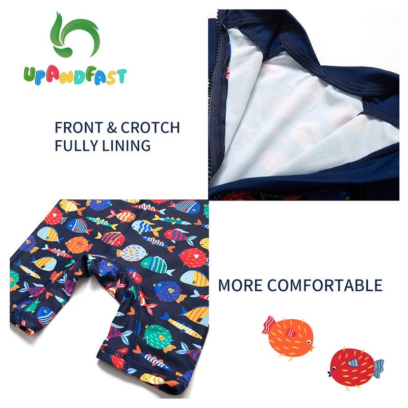 upandfast Baby Long Sleeve Bathing Suit Baby Boy Swimsuit Toddler One-Piece Rashguard (Colorful Fish,12-18 Months) - Image 5