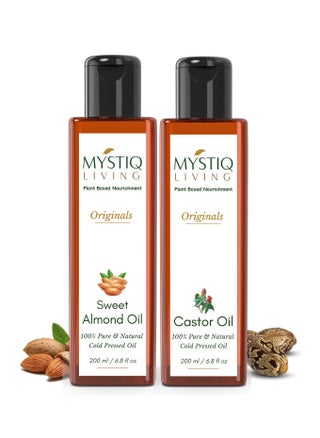 Mystiq Living Combo of Castor Oil Sweet Almond Oil for Hair Growth Mositurised Skin Cold Pressed 100% Pure Natural 200 ML Pack of 2 100 ML Each - pzsku/Z1E80E0EBBDF70135DEDFZ/45/_/1696835683/29e55665-e198-456d-b137-9d9fe9976236