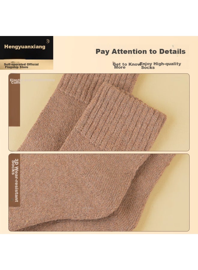 Hengyuanxiang Women's Socks, 5 Pairs, Wool Socks, Autumn And Winter Thickened, Cold-proof, Warm, Mid-calf Socks, Women's Solid Color Snowflake Terry Socks - Image 5