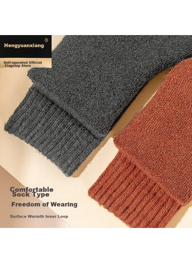 Hengyuanxiang Women's Socks, 5 Pairs, Wool Socks, Autumn And Winter Thickened, Cold-proof, Warm, Mid-calf Socks, Women's Solid Color Snowflake Terry Socks - Image 4