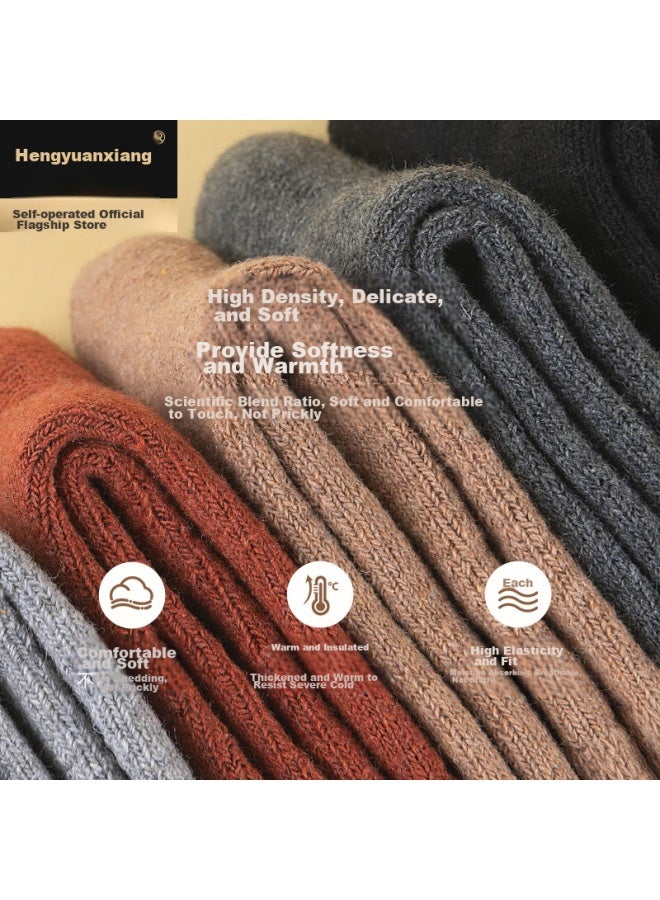 Hengyuanxiang Women's Socks, 5 Pairs, Wool Socks, Autumn And Winter Thickened, Cold-proof, Warm, Mid-calf Socks, Women's Solid Color Snowflake Terry Socks - Image 3