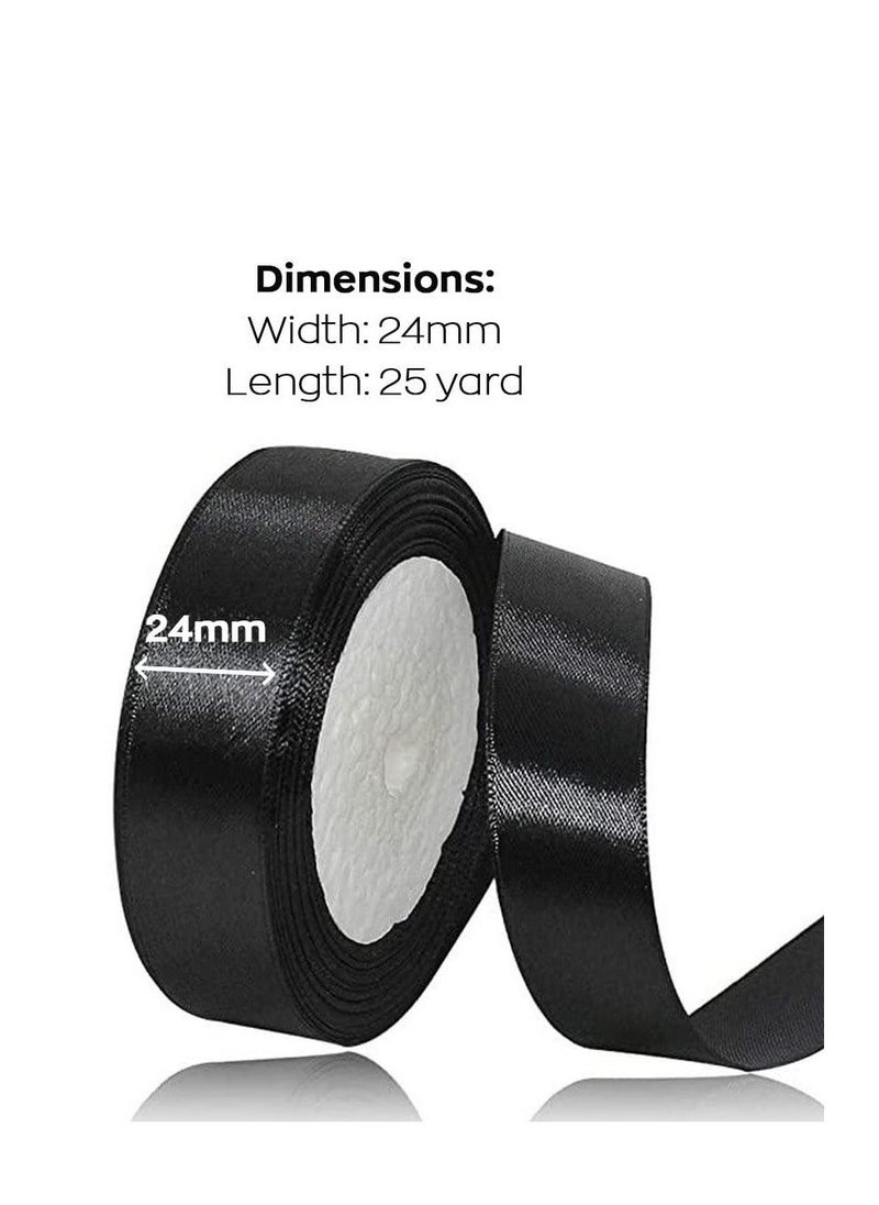 MARKQ Black Satin Ribbon, 24mm x 25yd Fabric Polyester Ribbon for Gift Wrapping, Party Favors, Wedding Decorations, Bow Making, Bouquets, Sewing Projects & Craft Supplies  - Image 2