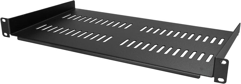 StarTech .com 1U Server Rack Shelf - Universal Vented Rack Mount Cantilever Tray for 19" Network Equipment Rack & Cabinet - Heavy Duty Steel - Weight Capacity 50lb/23kg - 10" Deep, Black (CABSHELFV1U) - Image 1