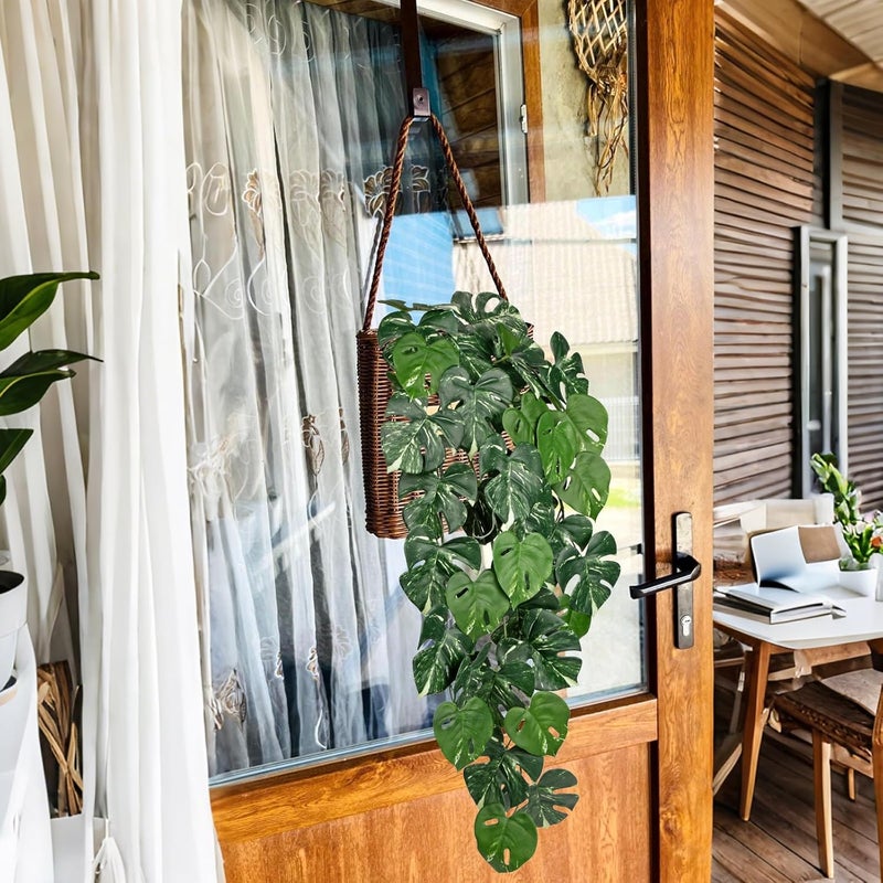 Briful 2PCS Artificial Hanging Plant Faux Monstera Leaf Bush Fake Plants for Wall, Hanging Artificial Plants Fake Greenery for Home Kitchen Bathroom Shelf Decor - Image 5