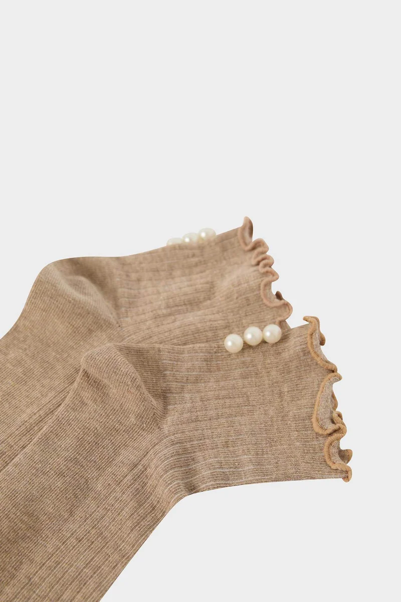 ديفاكتو Woman Pearl Detailed Frilled Cotton Premium Socks