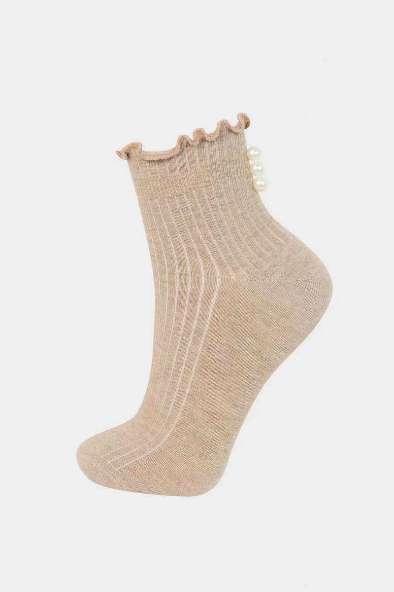 ديفاكتو Woman Pearl Detailed Frilled Cotton Premium Socks