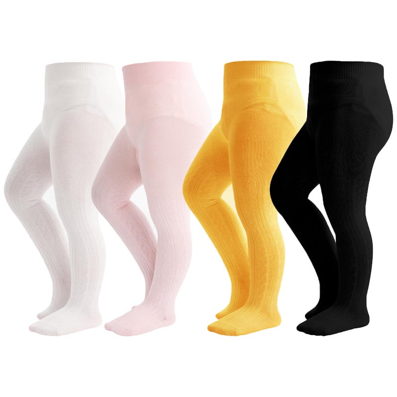 hakugoo Baby Tights Toddler Cable Knit Leggings 4 Pack Cotton Seamless Stockings Pantyhose 03 Months for Baby Girl Toddlers Girls Newborn InfantsBlackWhitePinkYellow 06 Months