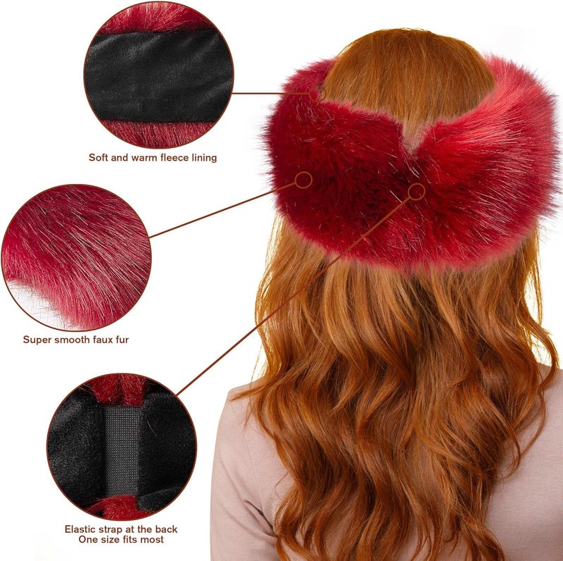 Dikoaina Womens Faux Fur Headband Winter Earwarmer Earmuff Ski - Image 3