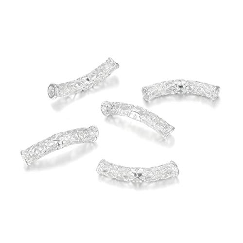 Adabele 20pcs Filigree Flower Large Hole Curved Noodle Tube Loose Beads 30mm Spacer Sterling Silver Plated Brass for DIY Craft Jewelry Making CF51 - Image 4