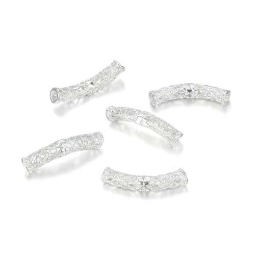 Adabele 20pcs Filigree Flower Large Hole Curved Noodle Tube Loose Beads 30mm Spacer Sterling Silver Plated Brass for DIY Craft Jewelry Making CF51 - Image 1