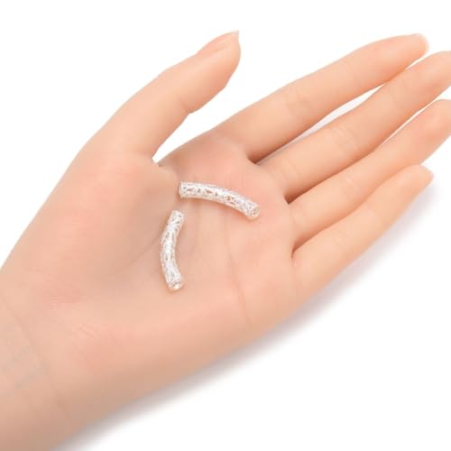 Adabele 20pcs Filigree Flower Large Hole Curved Noodle Tube Loose Beads 30mm Spacer Sterling Silver Plated Brass for DIY Craft Jewelry Making CF51 - Image 2