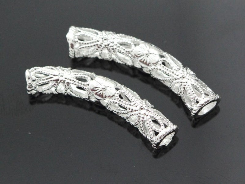 Adabele 20pcs Filigree Flower Large Hole Curved Noodle Tube Loose Beads 30mm Spacer Sterling Silver Plated Brass for DIY Craft Jewelry Making CF51 - Image 3