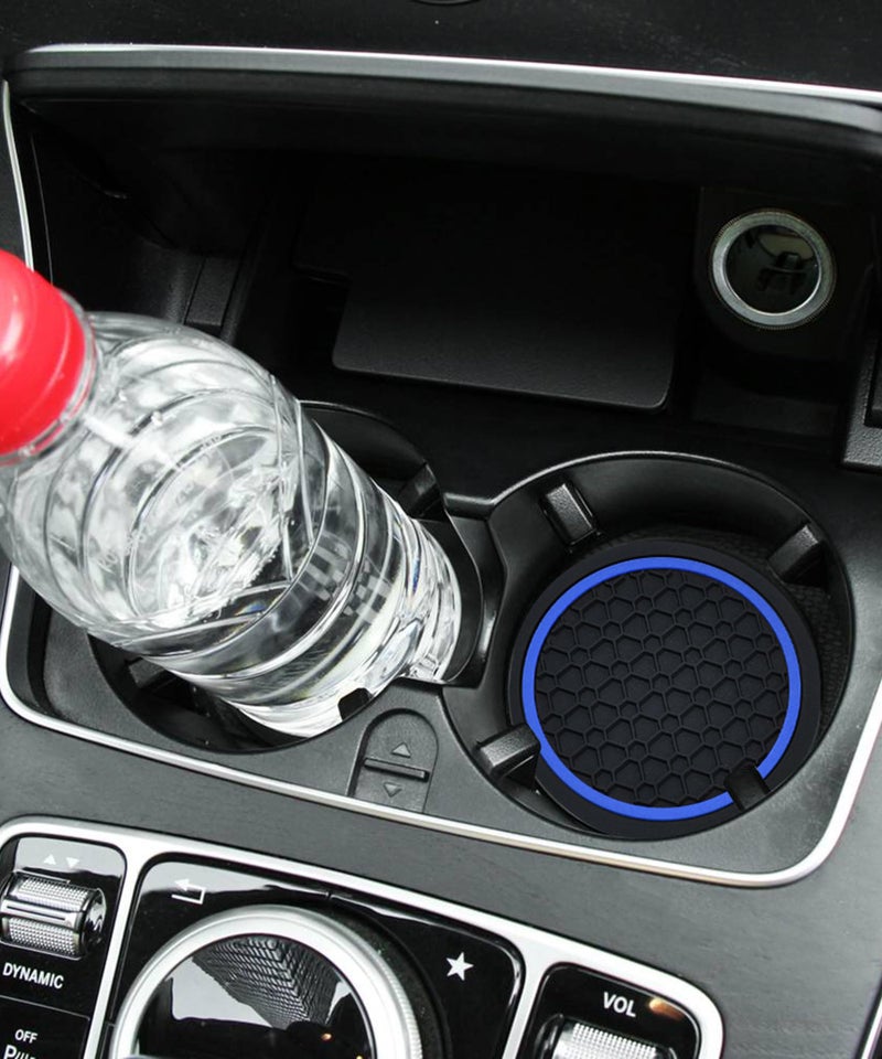 SCUARI 4PCS Car Coasters,Car Cup Coasters,Car Coasters for Cup Holders,Car Accessories Car Cup Holder Coaster,2.75 Inch No-Slip Anti Dust mats Cup Holder Insert Coaster,Fits Vehicles (Black&Blue) - Image 5