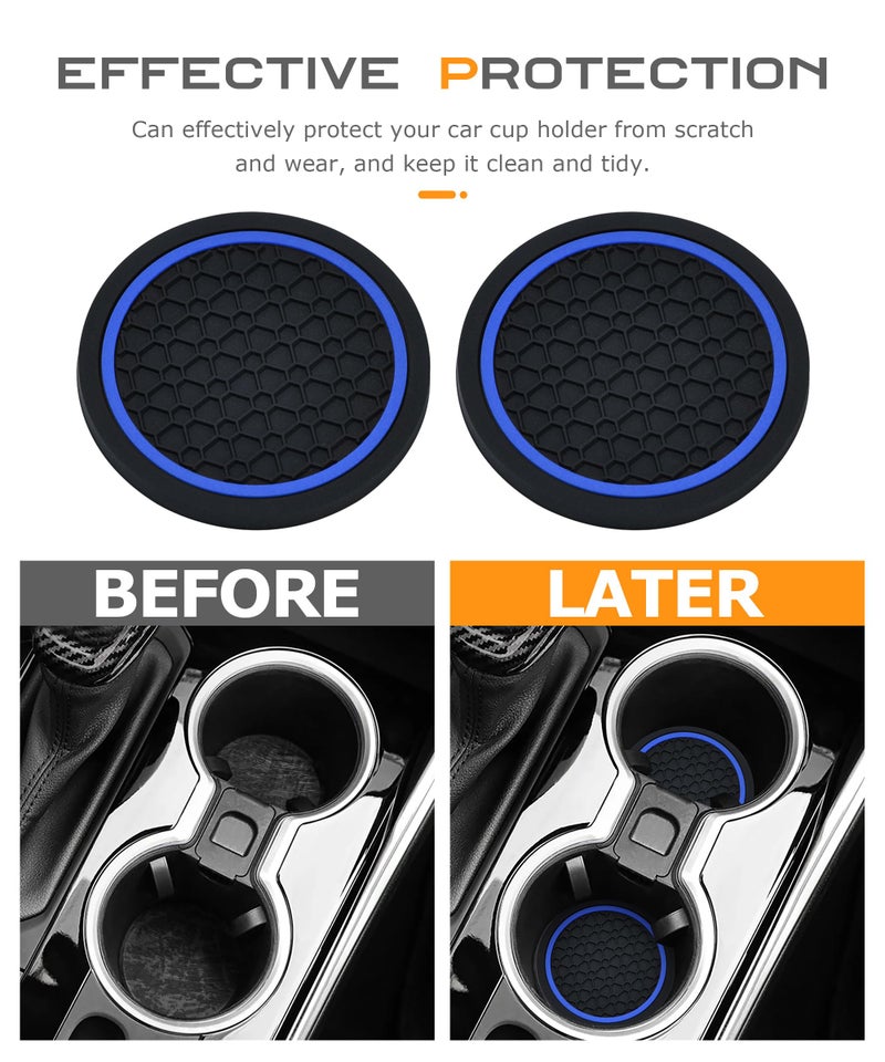 SCUARI 4PCS Car Coasters,Car Cup Coasters,Car Coasters for Cup Holders,Car Accessories Car Cup Holder Coaster,2.75 Inch No-Slip Anti Dust mats Cup Holder Insert Coaster,Fits Vehicles (Black&Blue) - Image 4