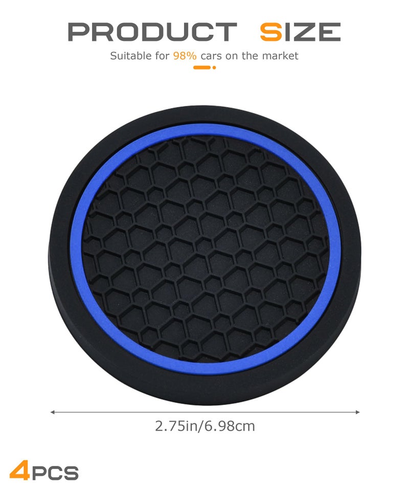 SCUARI 4PCS Car Coasters,Car Cup Coasters,Car Coasters for Cup Holders,Car Accessories Car Cup Holder Coaster,2.75 Inch No-Slip Anti Dust mats Cup Holder Insert Coaster,Fits Vehicles (Black&Blue) - Image 2
