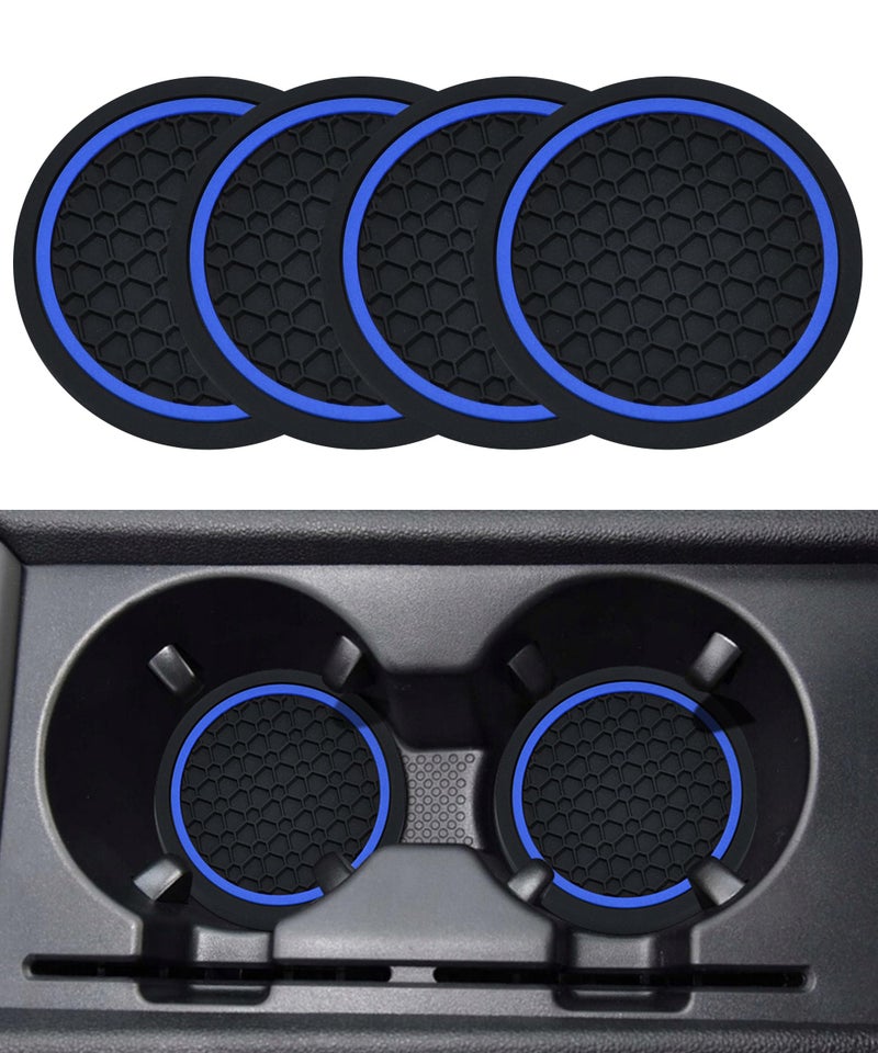 SCUARI 4PCS Car Coasters,Car Cup Coasters,Car Coasters for Cup Holders,Car Accessories Car Cup Holder Coaster,2.75 Inch No-Slip Anti Dust mats Cup Holder Insert Coaster,Fits Vehicles (Black&Blue) - Image 1