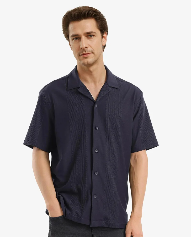 Rare Rabbit Men's Cuban Collar Boxy Fit Shirt