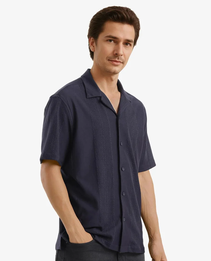 Rare Rabbit Men's Cuban Collar Boxy Fit Shirt