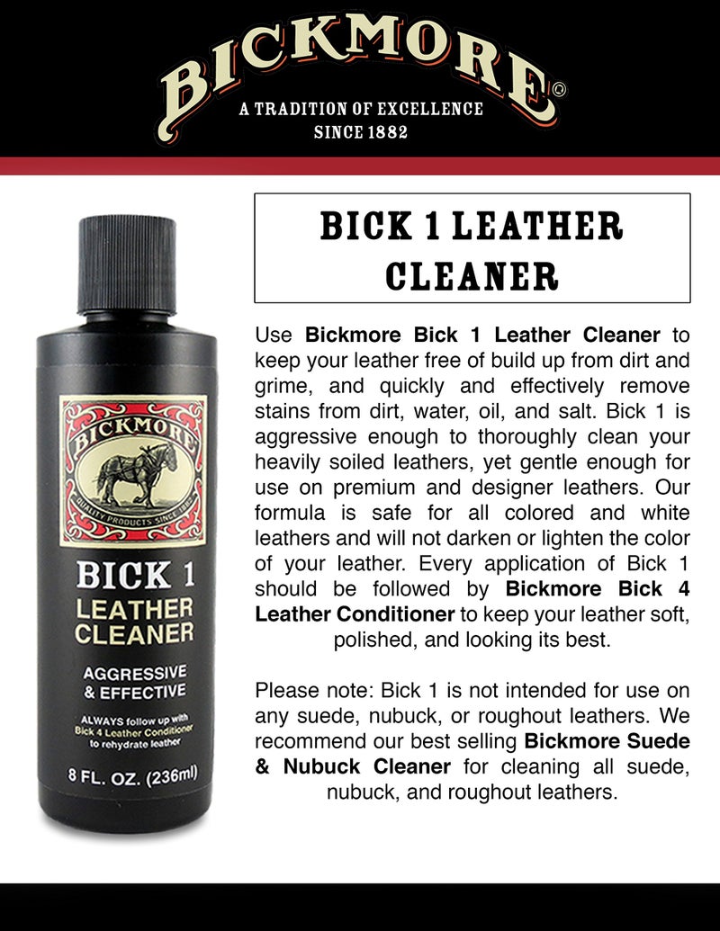 Bickmore Bick 1 Leather Cleaner 8 oz - Clean Dirt, Oil, Sweat, Salt, and Water Stains from All Colored, White, and Black Leather - Image 2