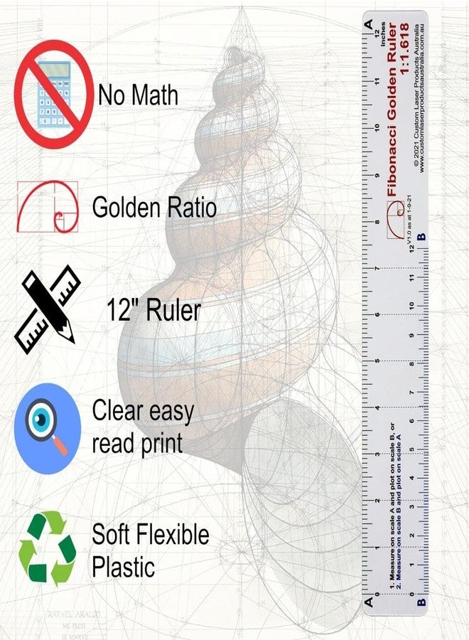 CLPA 12" No-Math Fibonacci Ruler — Flexible Clear PETG | Fibonacci Proportions Without Arithmetic | Drawing, Drafting and Layout | Made in Australia - Image 2