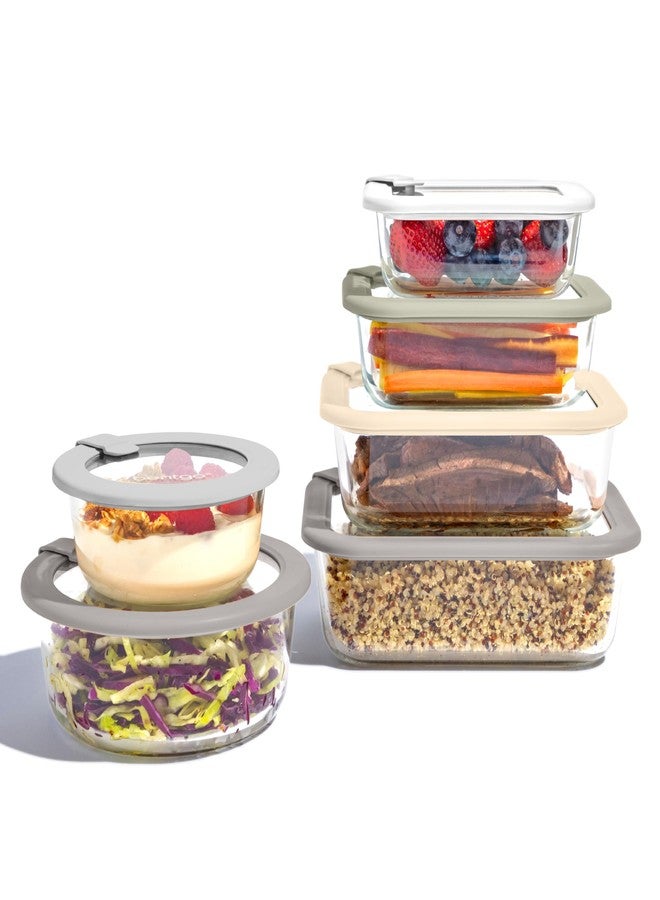 Bentgo Signature Leak-Proof Glass Food Storage - 12-Piece Set, 1-Compartment Plastic-Free Containers with Airtight Glass Lids, BPA-Free, Microwave, Freezer, Oven & Dishwasher Safe (White Stone) - Image 1