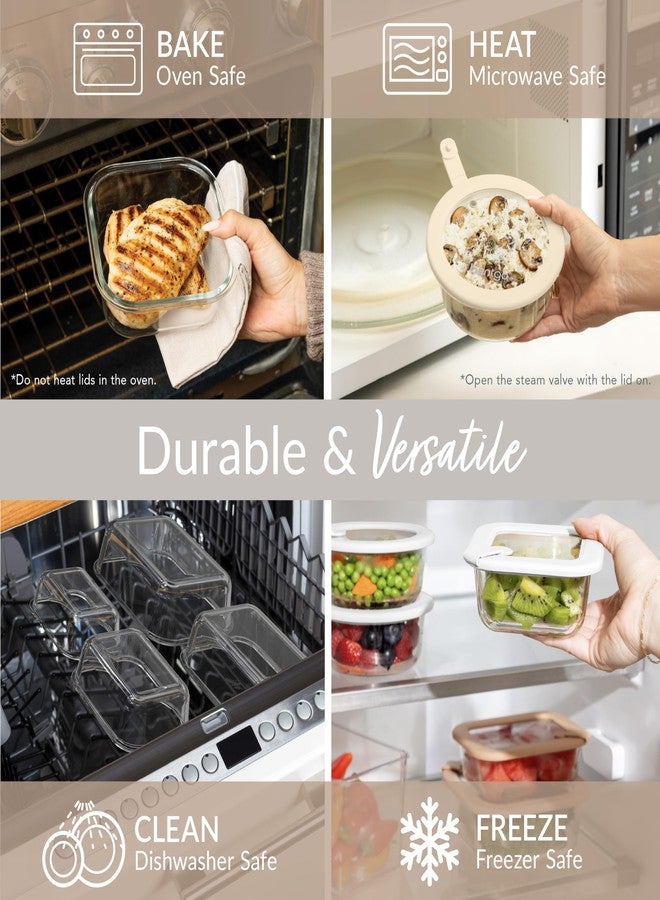 Bentgo Signature Leak-Proof Glass Food Storage - 12-Piece Set, 1-Compartment Plastic-Free Containers with Airtight Glass Lids, BPA-Free, Microwave, Freezer, Oven & Dishwasher Safe (White Stone) - Image 4