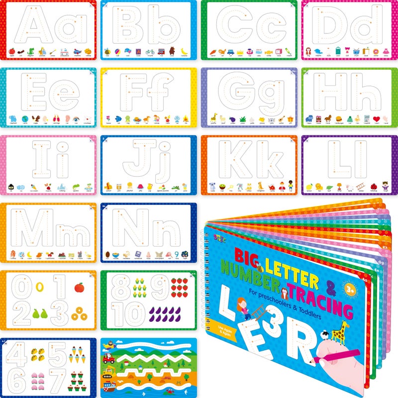 SpriteGru Letter Number Tracing Pad 30 Pages Alphabet ABC and 123 Handwriting Book Reusable Erasable Pen Control Practice Montessori Autism Educational Fine Motor Toddler Learning Toys - Image 3