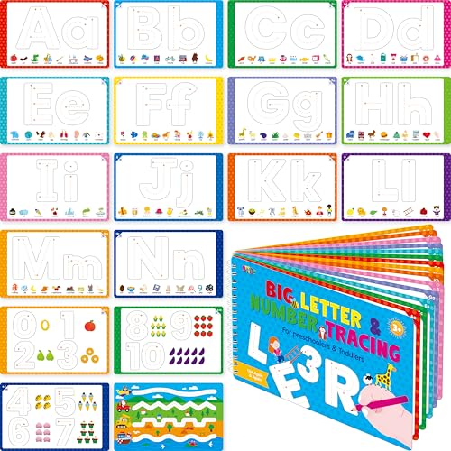 SpriteGru Letter Number Tracing Pad 30 Pages Alphabet ABC and 123 Handwriting Book Reusable Erasable Pen Control Practice Montessori Autism Educational Fine Motor Toddler Learning Toys - Image 1