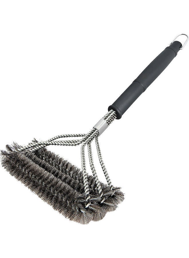 NIBEMINENT 3-Head Barbecue Oven Grill BBQ Long Handle Steel Wire Cleaning Brush Cleaner Black 20x10x3cm - Image 1