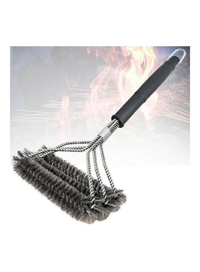 NIBEMINENT 3-Head Barbecue Oven Grill BBQ Long Handle Steel Wire Cleaning Brush Cleaner Black 20x10x3cm - Image 2