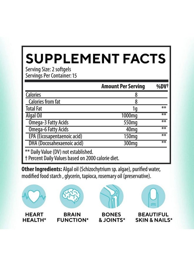 Dr. Moritz - Vegan Omega 3 Dha & Epa Supplement Algae Omega3 Fatty Acids 1000Mg Fish Oil Alternative For Heart Brain Joint And Immune System Support (30 Count (Pack Of 1)) - Image 1