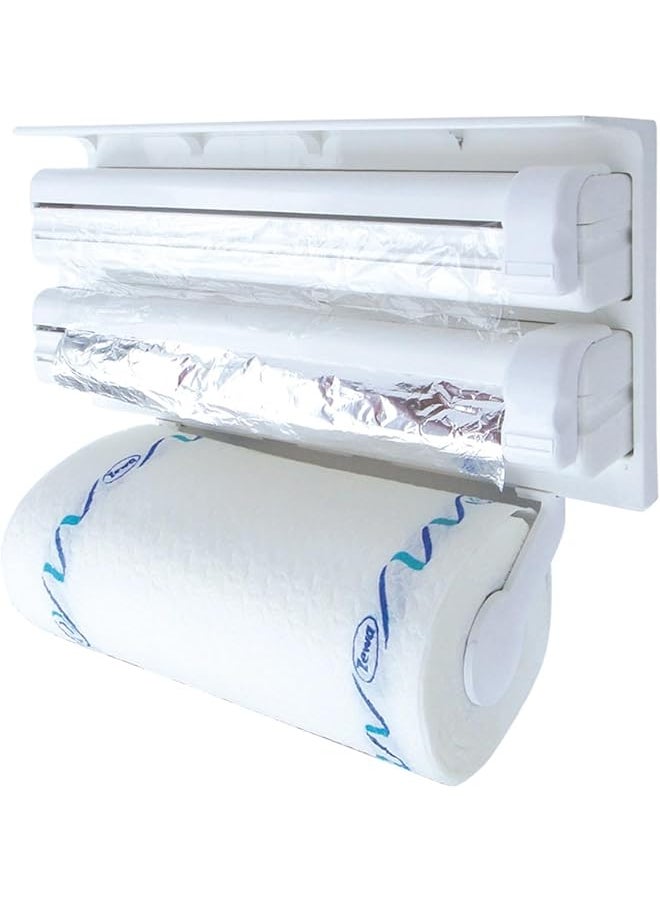 ECVV - Plastic Triple Tissue Paper Dispenser 3 Inch 1 Foil Cling Film Tissue Paper Roll Holder For Kitchen Triple Paper Roll Dispenser And Holder Kitchen Tissue Holder Stand White - Image 1
